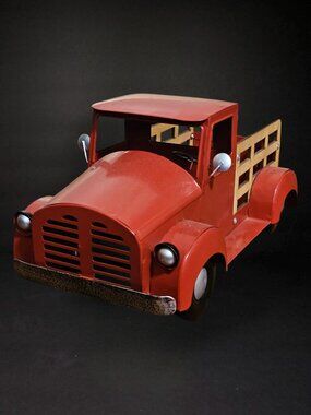 Vintage Style Red Metal Pickup Truck Decor Farmhouse or Holiday Display